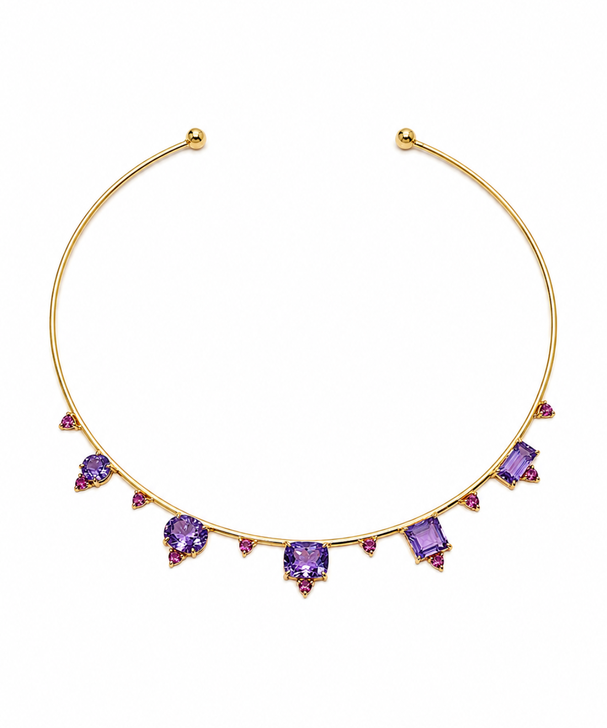 11.66ct Amethyst Tourmaline 18K Gold Choker Collar Necklace