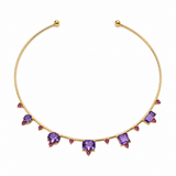 11.66ct Amethyst Tourmaline 18K Gold Choker Collar Necklace