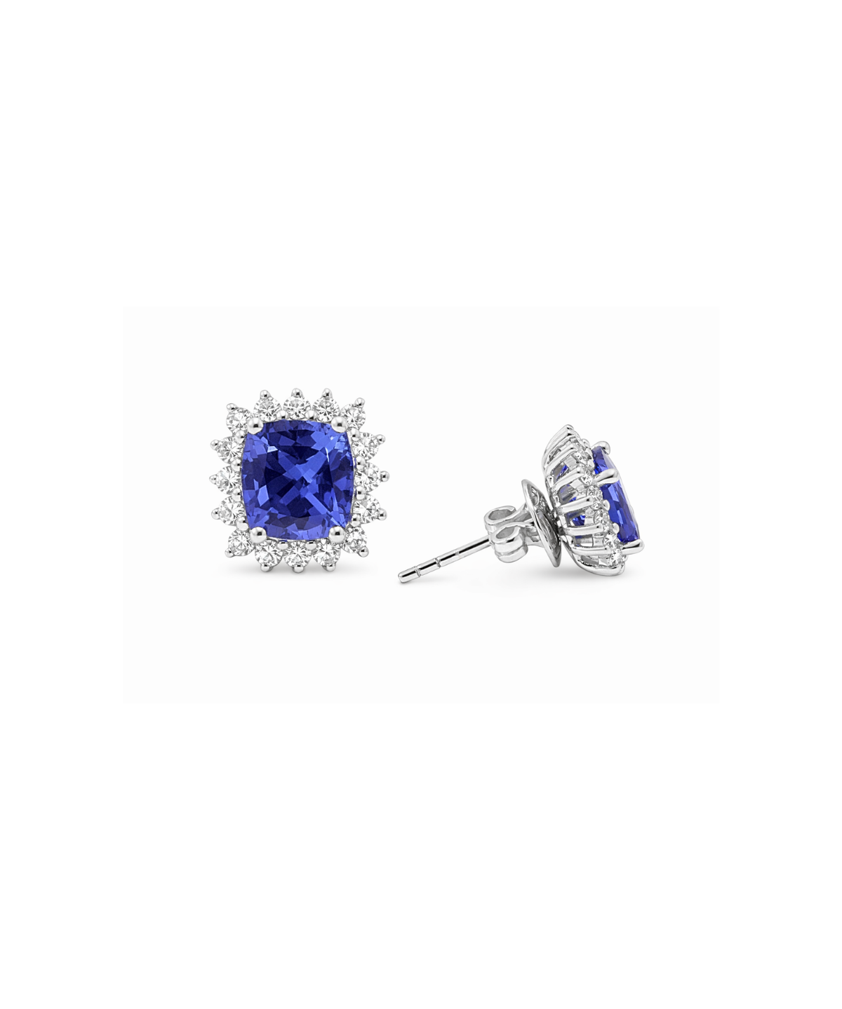 3.48cts Diamond Tanzanite 18K Gold Cushion Halo Stud Earrings