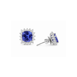 3.48cts Diamond Tanzanite 18K Gold Cushion Halo Stud Earrings