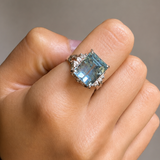 6.45ct Diamond Aquamarine Platinum Cushion Ring