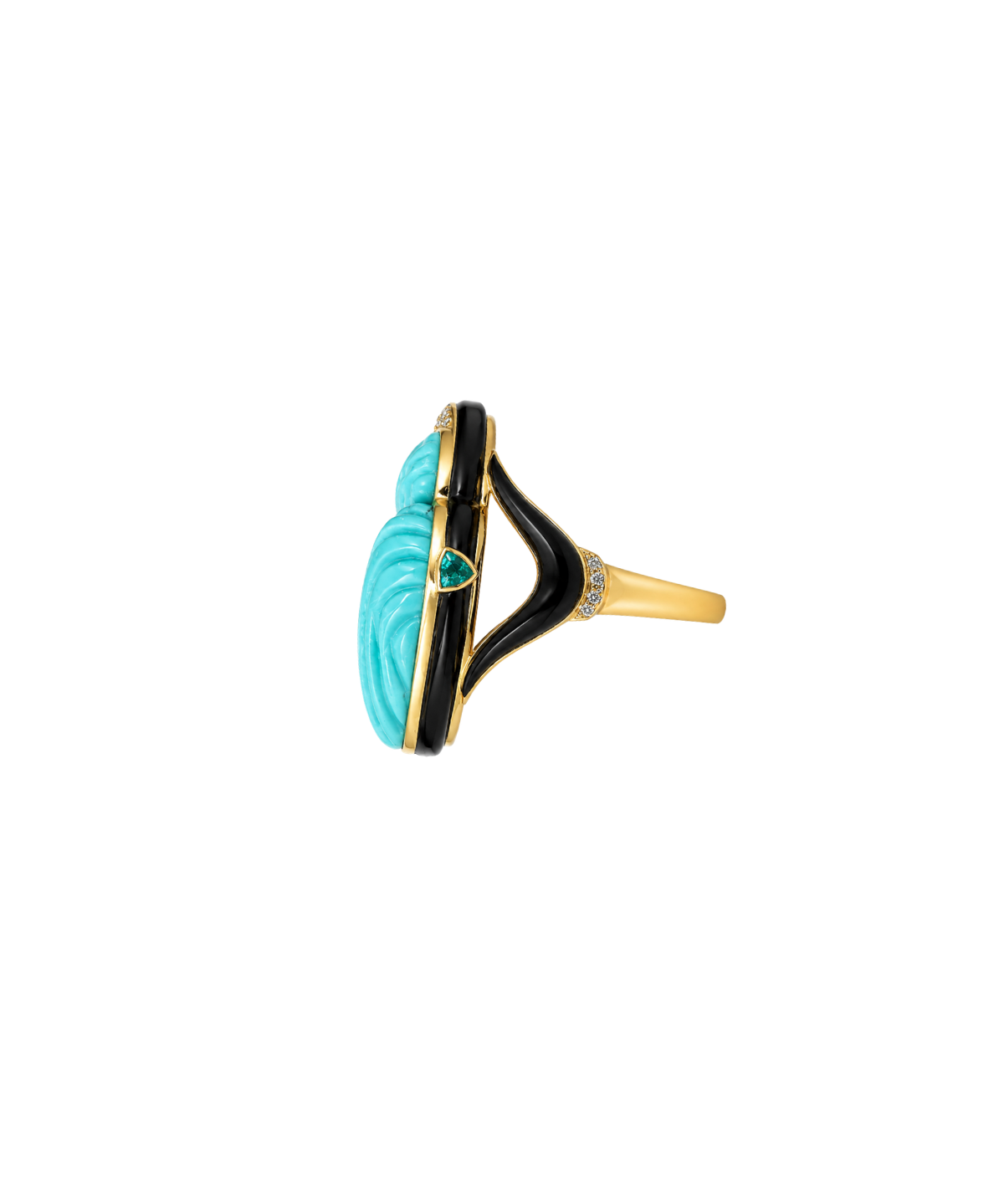 42.41ct Turquoise Emerald Diamond Black Onyx 18K Gold Beatle Ring