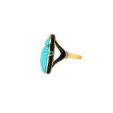 42.41ct Turquoise Emerald Diamond Black Onyx 18K Gold Beatle Ring