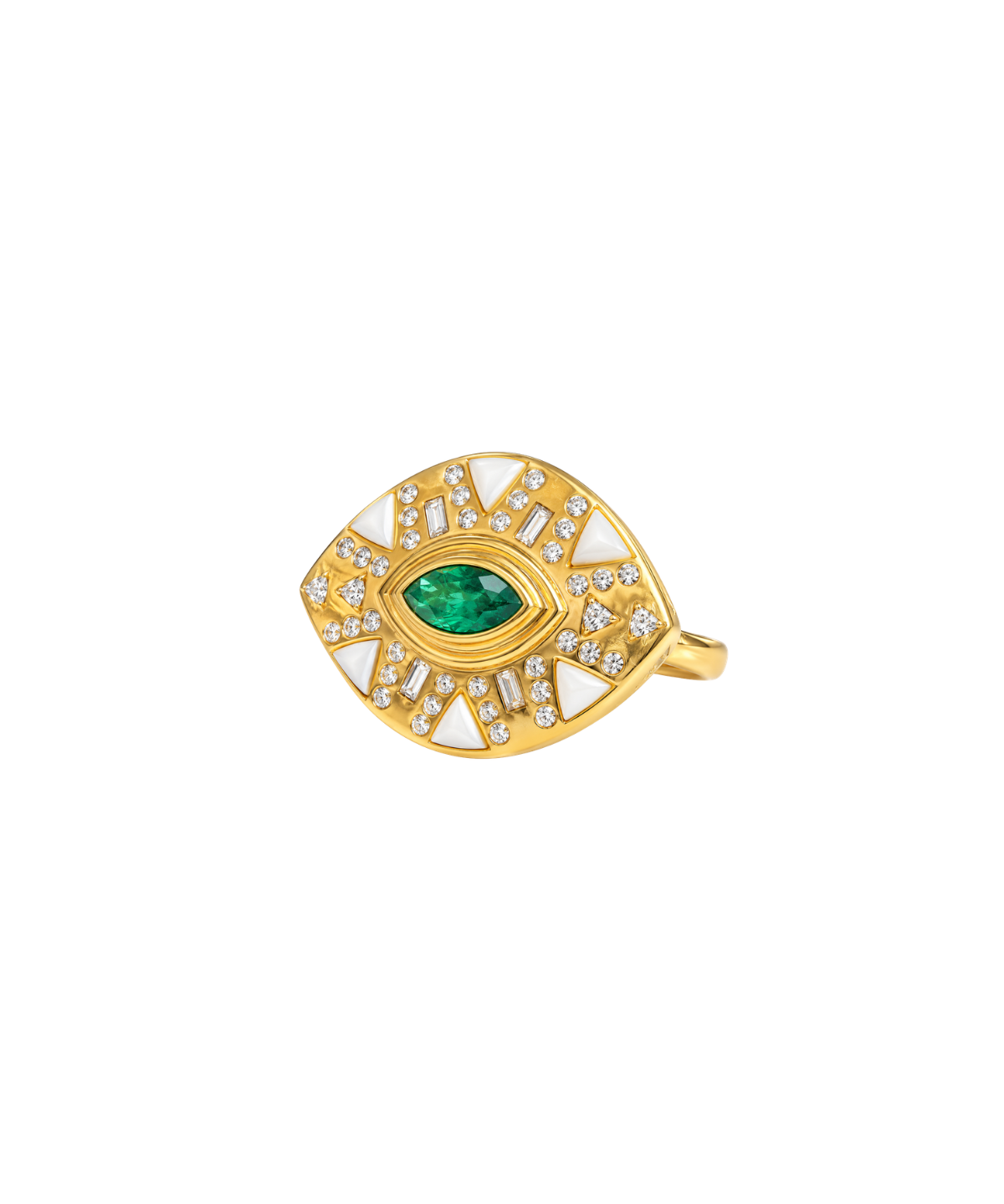 1.55ct Diamond Agate Emerald 14K Gold Ring