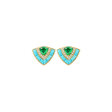 3.31ct Diamond Emerald Turquoise 18K Gold Stud Earrings