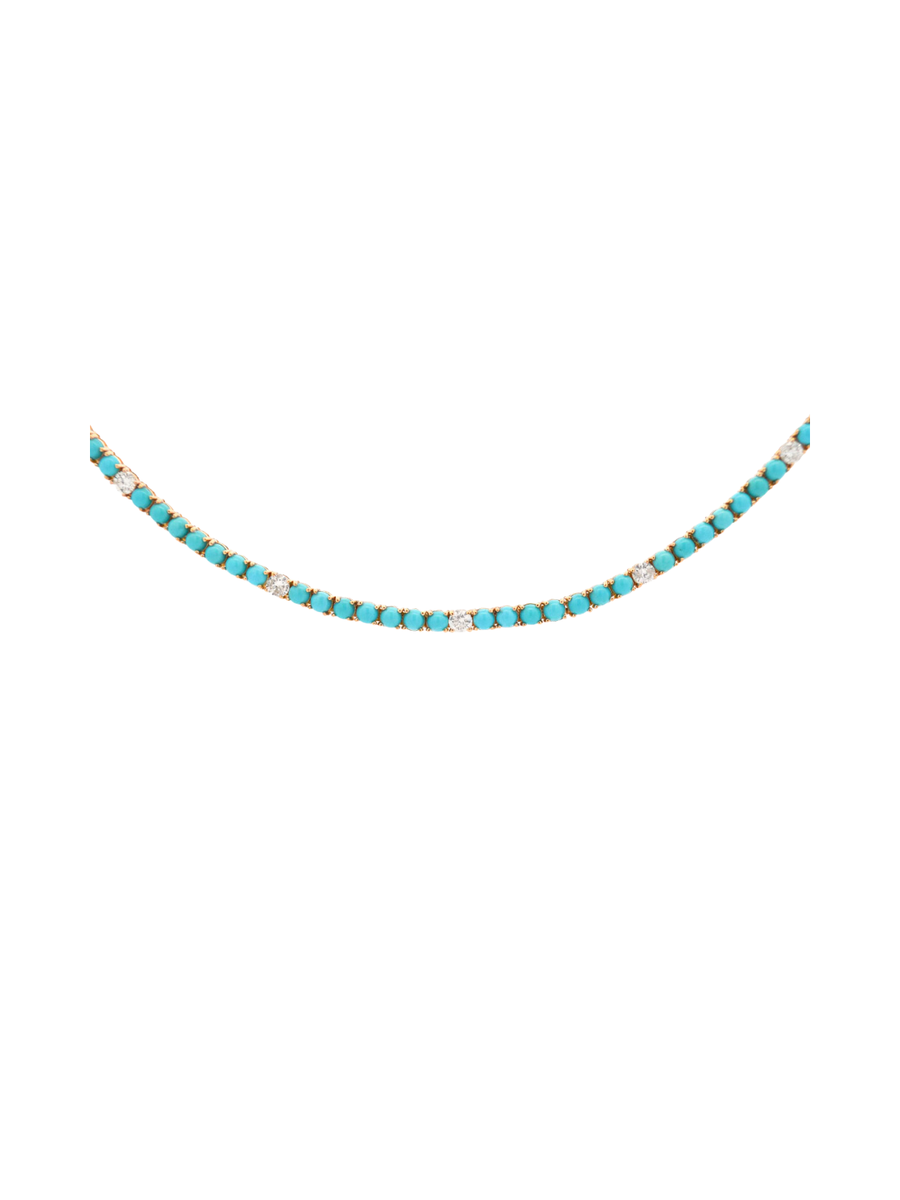 12.07ct Turquoise Diamond 18K Gold Tennis Necklace
