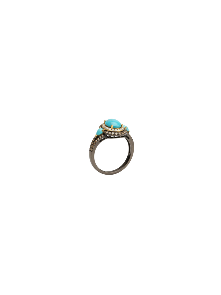 3.78ct Diamond Turquoise 14K Gold Halo Ring