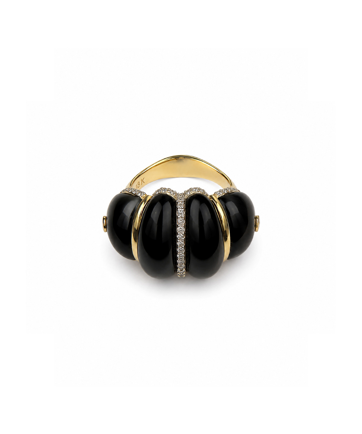 21.66ct Black Onyx Diamond 18K Gold Bubble Ring