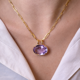 32.42ct Amethyst 18K Gold Statement Oval Pendant