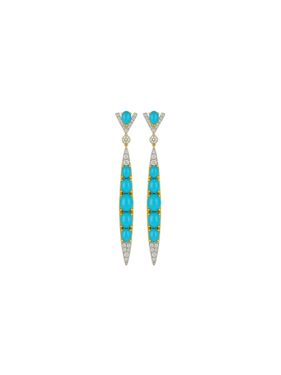 9.34ct Turquoise Diamond 14K Gold Earrings