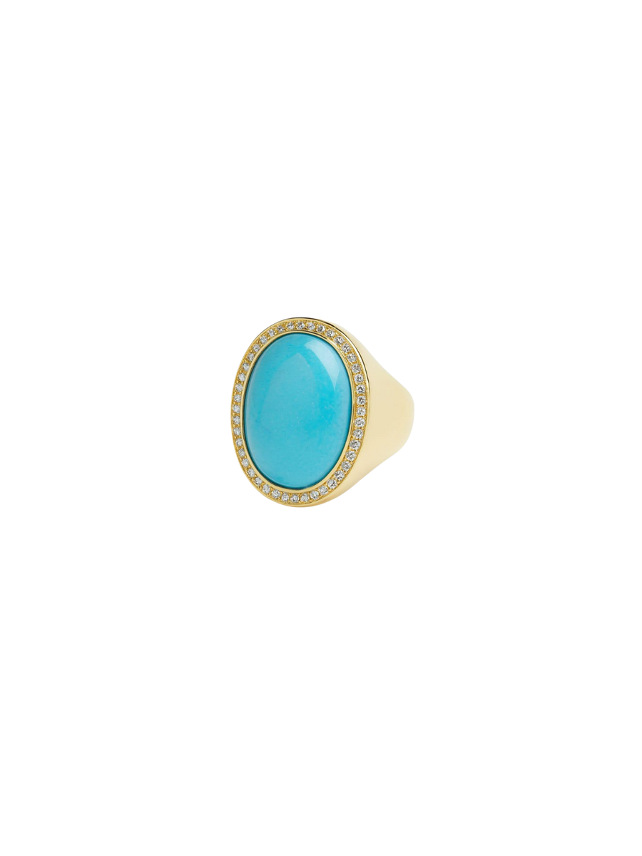 6.77ct Diamond Turquoise 14K Gold Cocktail Ring