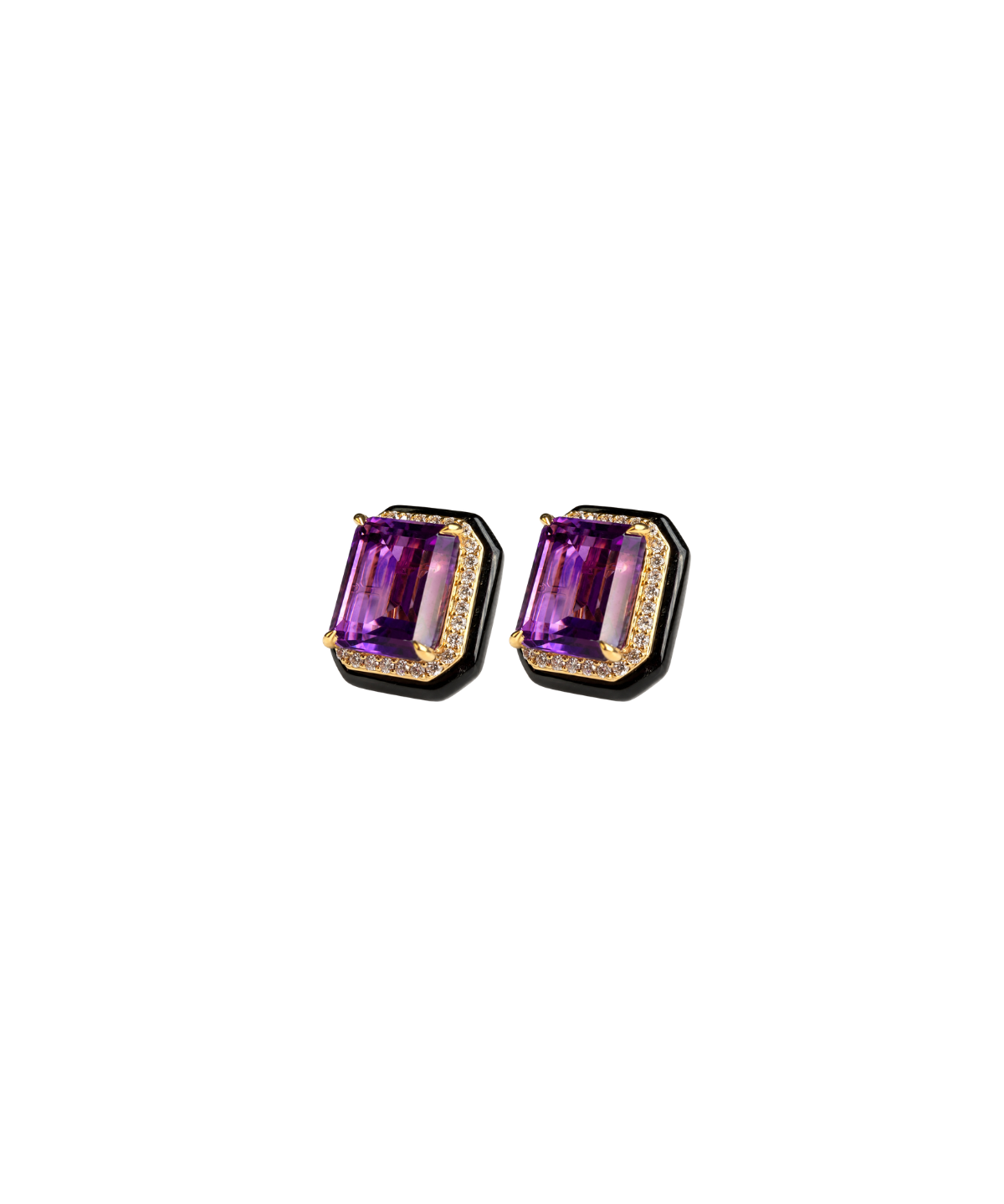 14.91ct Amethyst Black Onyx Diamond 18K Gold Stud Earrings