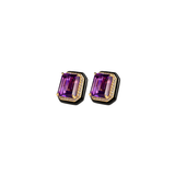 14.91ct Amethyst Black Onyx Diamond 18K Gold Stud Earrings