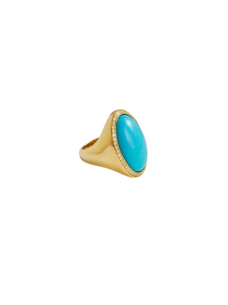 6.77ct Diamond Turquoise 14K Gold Cocktail Ring