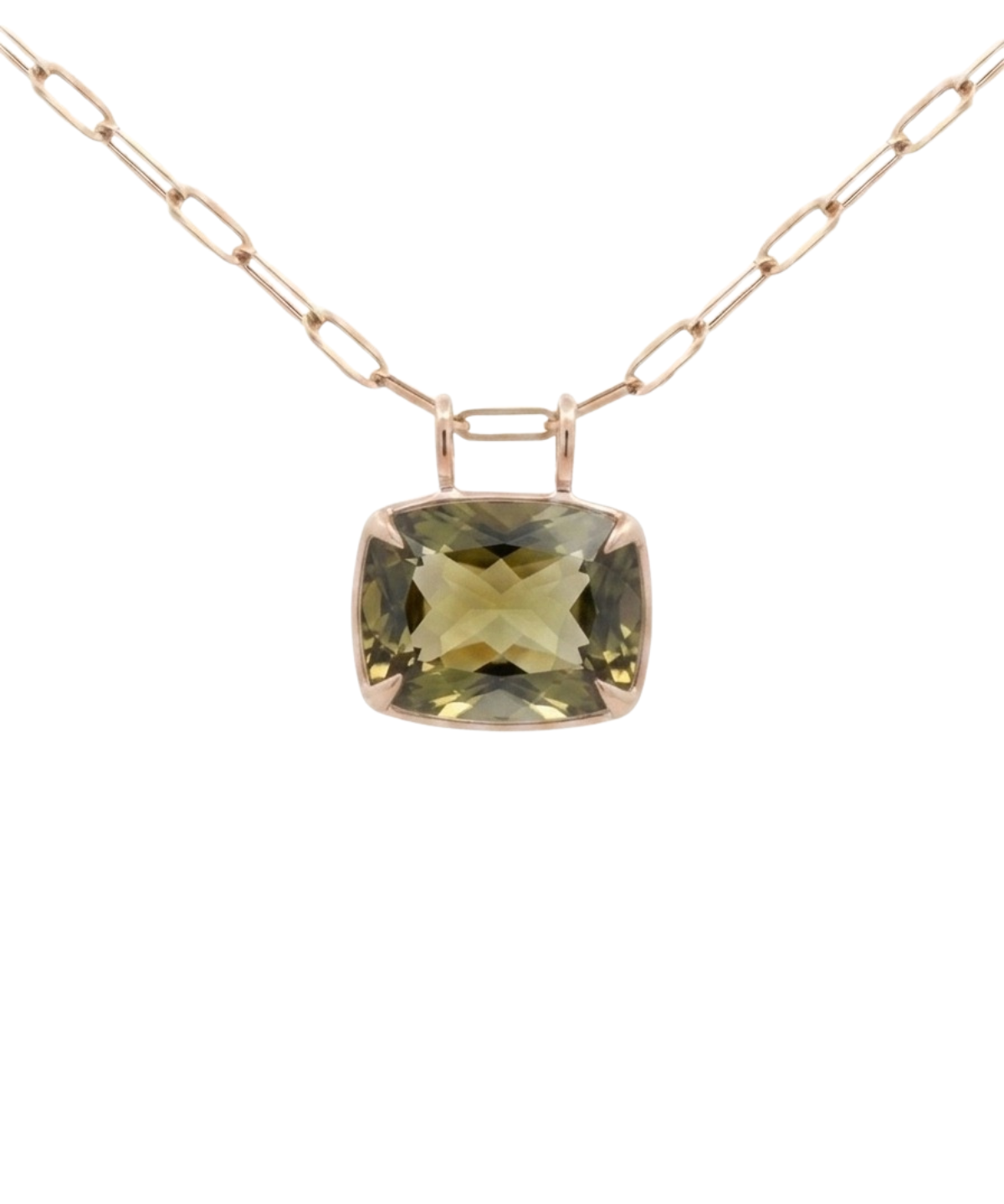 30.38ct Olive Quartz 18K Gold Medium Statement Pendant