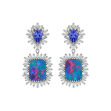 14.22ct Diamond Opal Tanzanite 18K Gold Sunburst Drop Earrings
