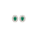 2.12ct Diamond Emerald 18K Gold Halo Earrings