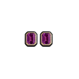 14.91ct Amethyst Black Onyx Diamond 18K Gold Stud Earrings