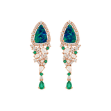 5.87ct Emerald Opal Diamond 18K Gold Drop Earrings