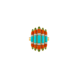 4.45ct Diamond Emerald Turquoise Coral 18K Gold Ring