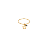 14K Gold Two Star Drop Dainty Ring