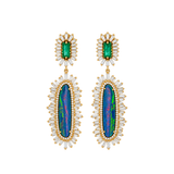 10.45ct Emerald Opal Diamond 18K Gold Drop Earrings