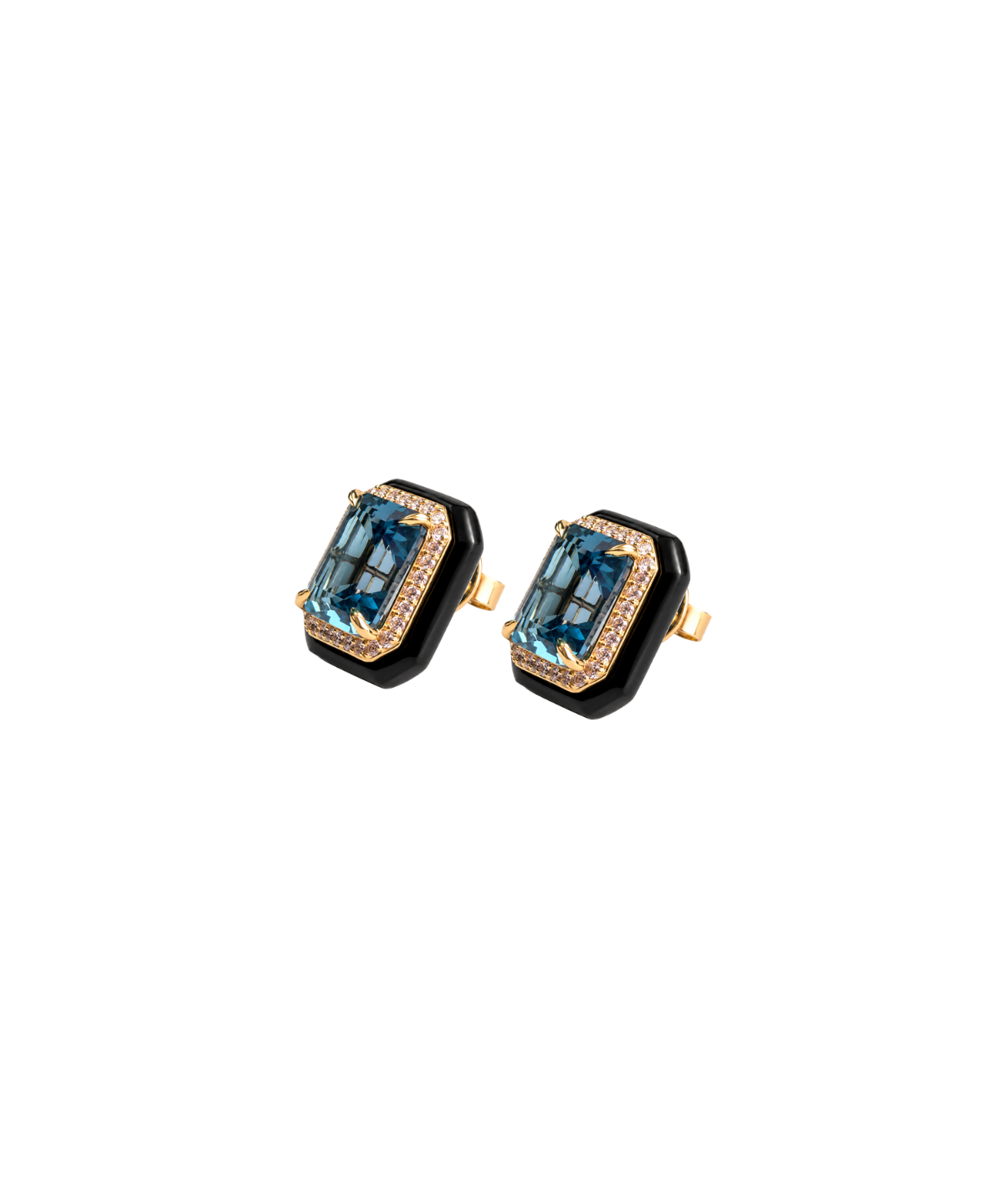 15.21ct Topaz Black Onyx Diamond 18K Gold Stud Earrings