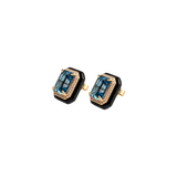 15.21ct Topaz Black Onyx Diamond 18K Gold Stud Earrings