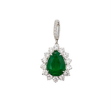 10.66ct Emerald Diamond 18K Gold Pear Halo Pendant