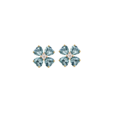 5.18ct Diamond Blue Topaz 18K Gold Heart Cut Clover Stud Earrings