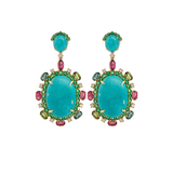 37.00ct Turquoise Emerald Tourmaline Diamond 14K Gold Drop Earrings