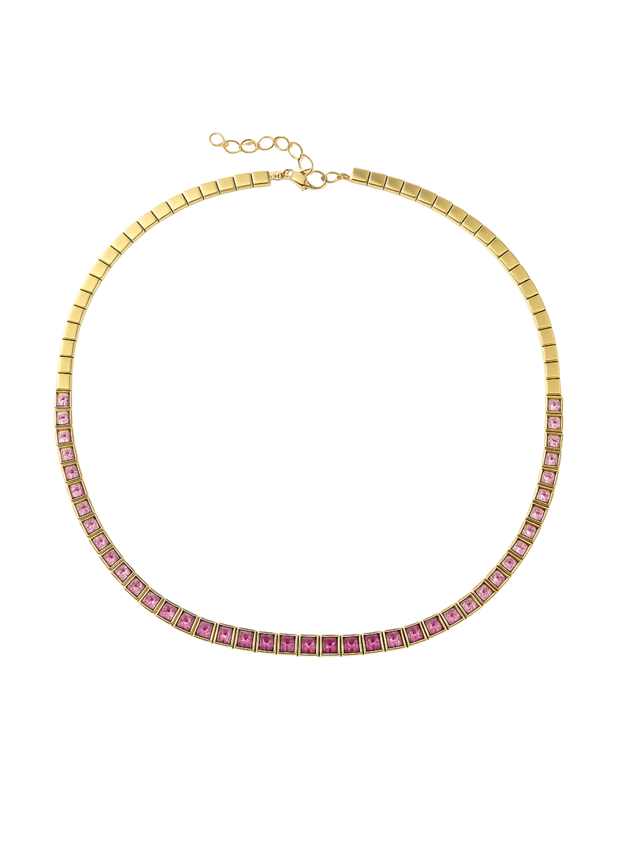 9.10ct Pink Sapphire 14K Gold Tennis Necklace