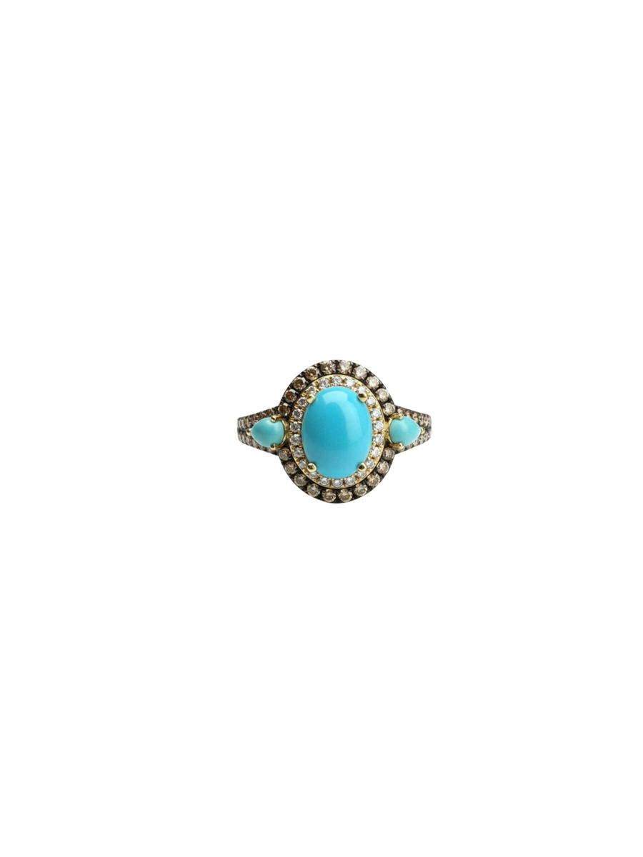 3.78ct Diamond Turquoise 14K Gold Halo Ring