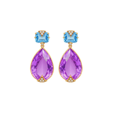 27.97ct Amethyst Brown Diamond Blue Topaz 18K Gold Drop Earring