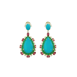 20.74ct Turquoise Diamond 14K Gold Drop Earrings