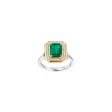 2.54ct Diamond Emerald 14K Gold Halo Double Bezel Cocktail Ring