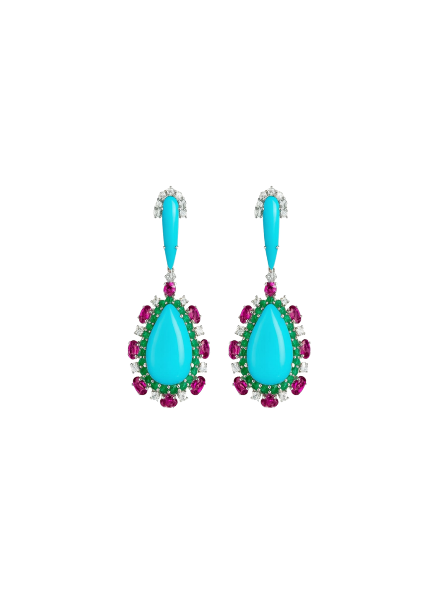 20.43ct Turquoise Diamond 14K Gold Drop Earrings