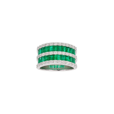 3.27ct Diamond Emerald 18K Gold Double Row Ring