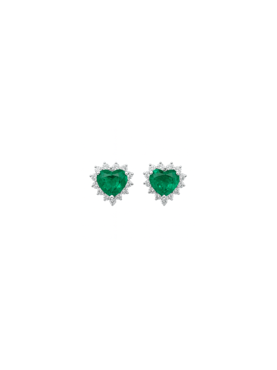 1.68ct Emerald Diamond 18K Gold Heart Halo Stud Earrings
