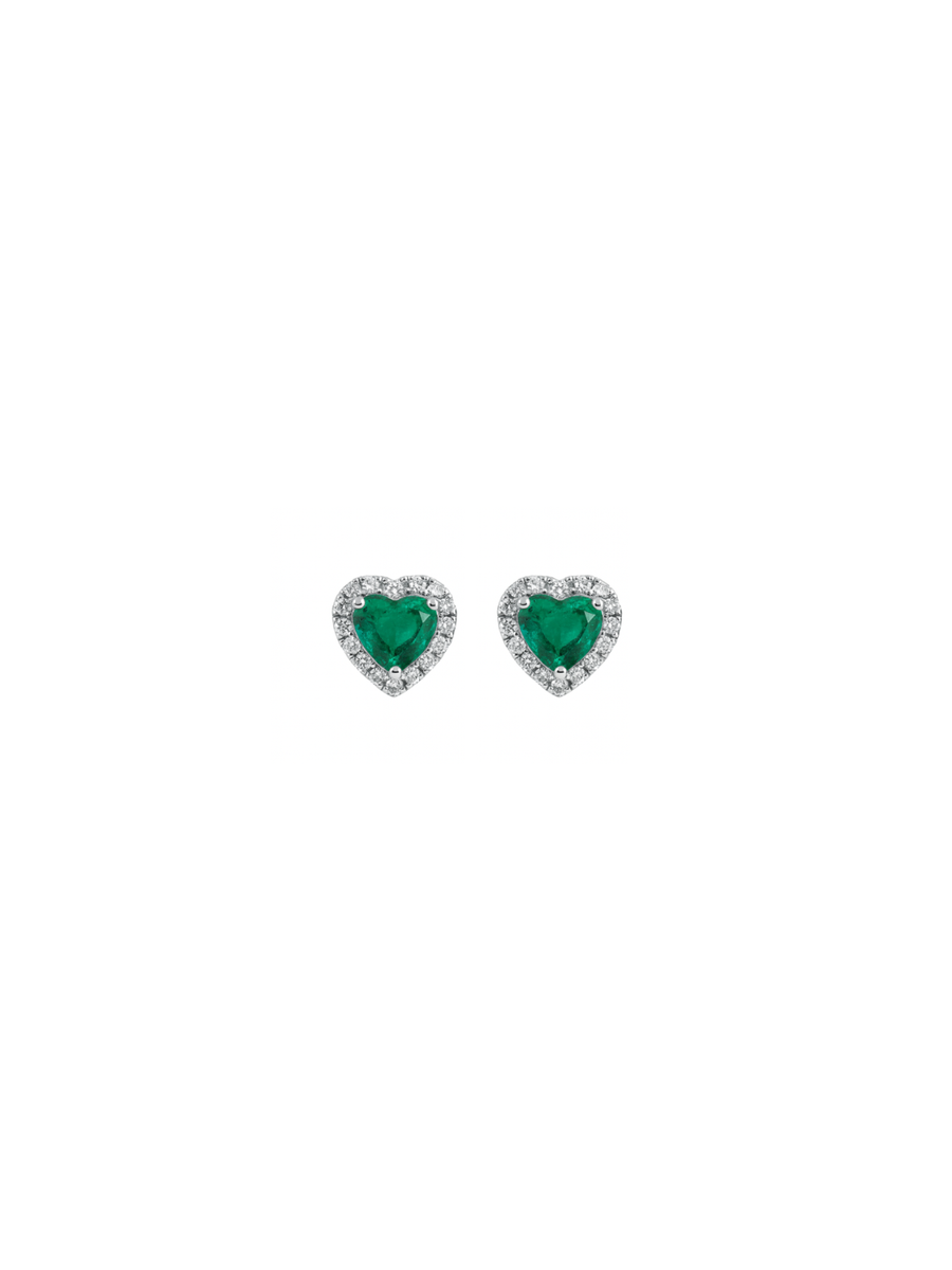 0.87ct Emerald Diamond 18K Gold Heart Halo Stud Earrings
