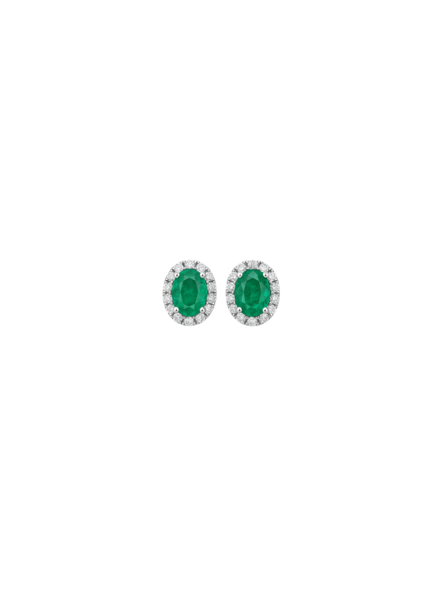 1.01ct Diamond Emerald 18K Gold Halo Stud Earrings