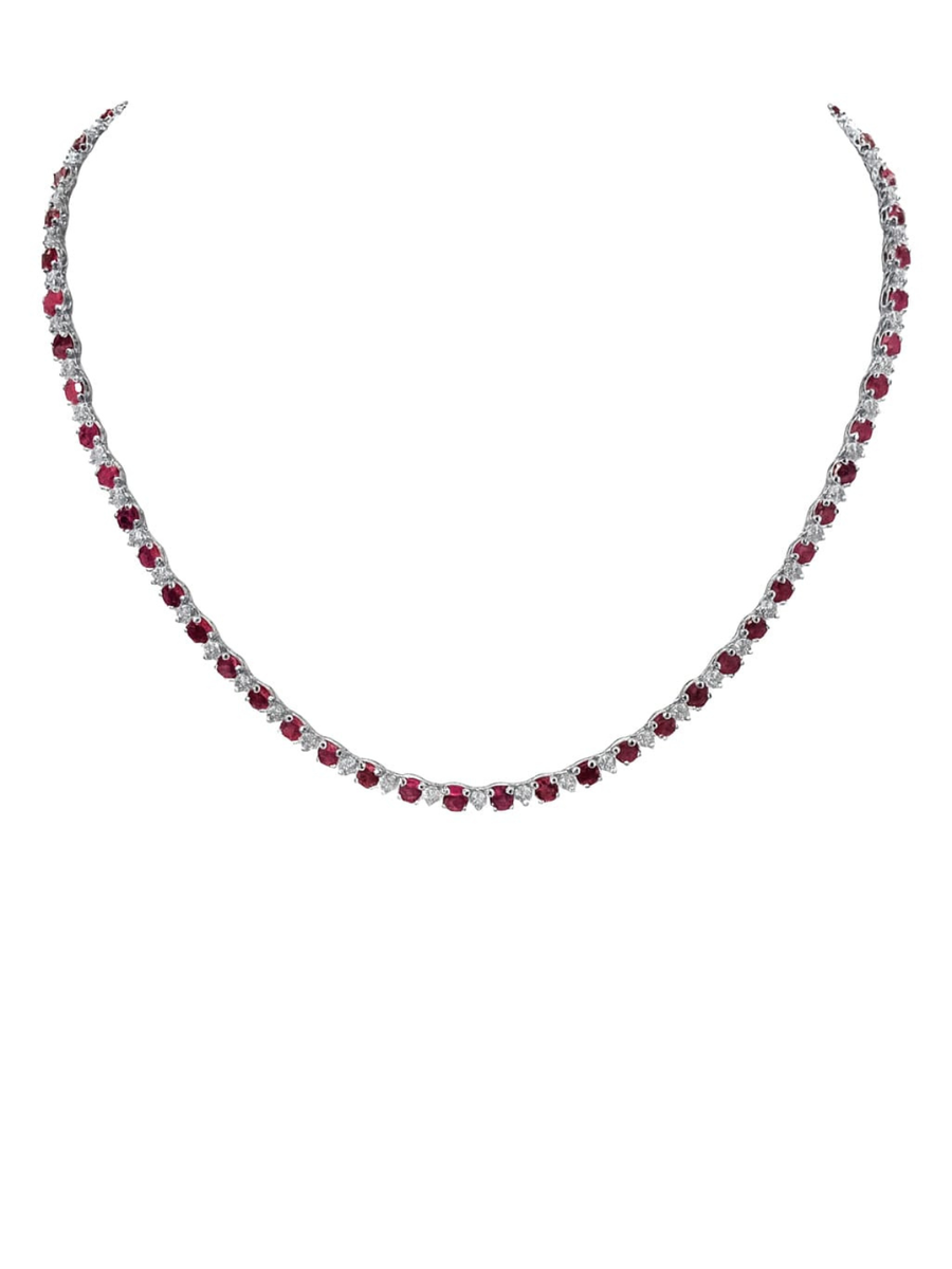 15.92ct Diamond Ruby 18K Gold Tennis Necklace