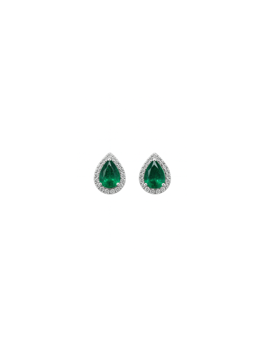 1.70ct Emerald Diamond 18K Gold Pear Earrings