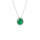 12.55ct Emerald Diamond 18K Gold Halo Necklace