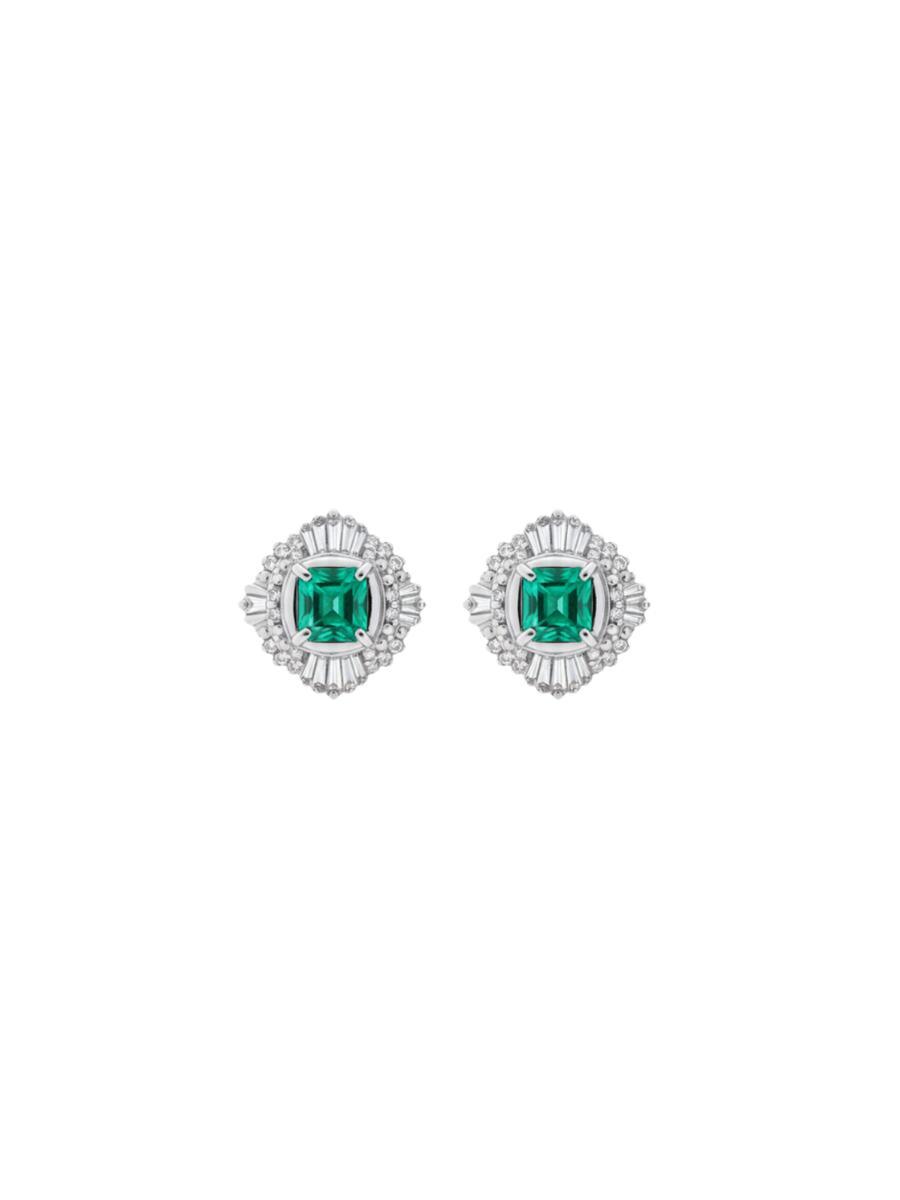 1.74ct Emerald Diamond 18K Gold Halo Earrings