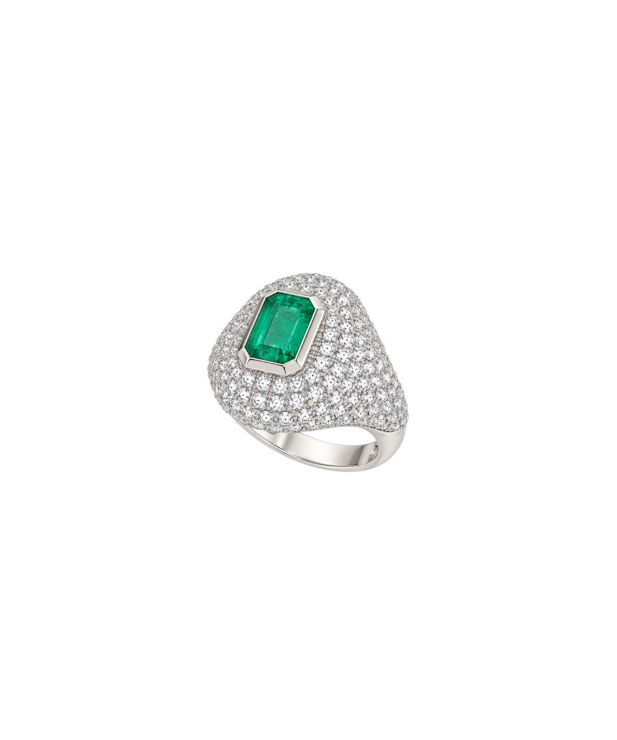 2.97ct Diamond Emerald 18K Gold Pave Signet Ring
