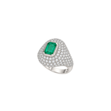 2.97ct Diamond Emerald 18K Gold Pave Signet Ring