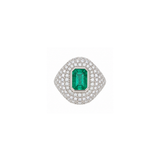 2.97ct Diamond Emerald 18K Gold Pave Signet Ring