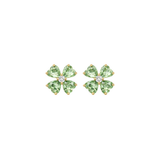 3.3ct Diamond Green Amethyst 18K Gold Heart Cut Clover Stud Earrings