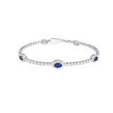 4.80ct Diamond Blue Sapphire 18K Gold Stationed Tennis Bracelet
